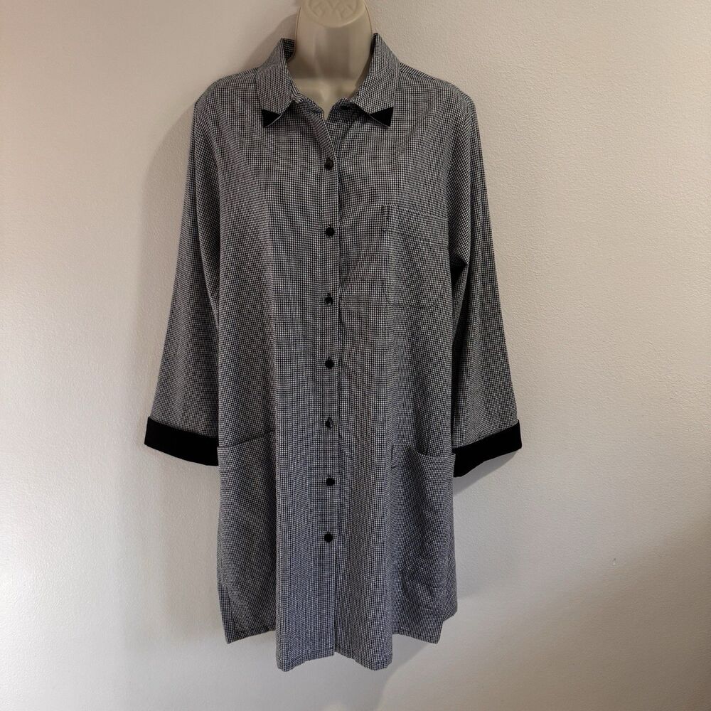 Staples Shirt Dress L Black White Gingham Check Button Front Dark Academia Goth